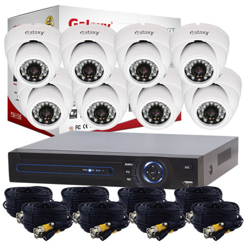 Galaxy 8 Channel 1080P DVR with 8 X HD 2MP Dome Cameras - All-in-one Kit - 8X 60 ft Cable + Power Adapter,Splitter, Mouse Included - SED-Kit8-D28