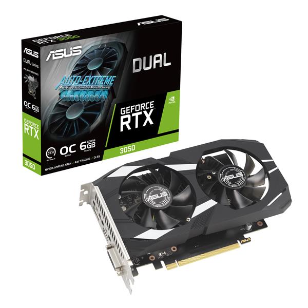 ASUS Dual NVIDIA GeForce RTX 3050 6GB OC Edition Gaming Graphics Card - PCIe 4.0, HDMI 2.1, DisplayPort 1.4a, DVI-D, 2-slot Design - DUAL-RTX3050-O6G