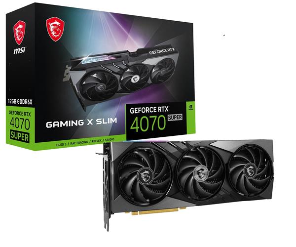 MSI GeForce RTX 4070 SUPER 12G GAMING X SLIM, GDDR6X 12GB, 2645 MHz Boost, PCI-E 4.0, 192 bit, 16-pin x 1, HDMI 2.1 x 1, Display Port 1.4 x 3 - GeForce RTX 4070 SUPER 12G GAMING X SLIM