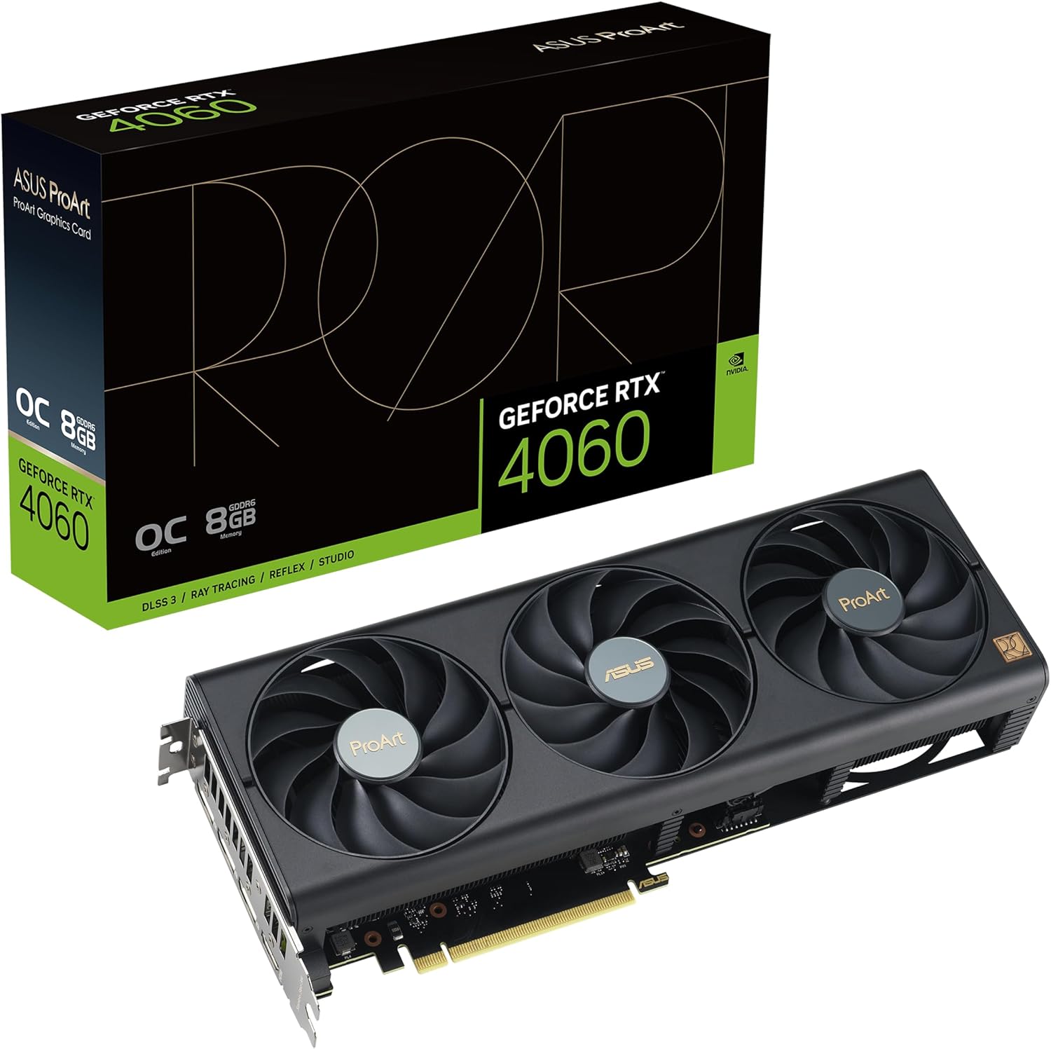 Asus NVIDIA ProArt GeForce RTX 4060 OC 8GB GDDR6 7680 x 4320 Graphic Card - 2.58 GHz Boost Clock - 128 bit Bus Width - PCI Express 4.0 - 3 x DisplayPort - HDMI - PROART-RTX4060-O8G
