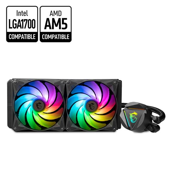 MSI MAG CoreLiquid 240R V2 AIO Liquid CPU Cooler, 240mm Radiator, Dual 120mm PWN Fans, ARGB lighting controled by software