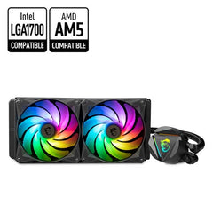 MSI MAG CoreLiquid 240R V2 AIO Liquid CPU Cooler, 240mm Radiator, Dual 120mm PWN Fans, ARGB lighting controled by software