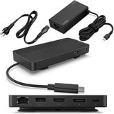 Lenovo USB-C Dual Display Travel Dock w/ 100W Power Adapter - 7 Ports, Integrated USB-C Cable, Universal Compatibility, Dual Displays at 4K - Black - Used