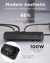 Lenovo USB-C Dual Display Travel Dock w/ 100W Power Adapter - 7 Ports, Integrated USB-C Cable, Universal Compatibility, Dual Displays at 4K - Black - Open Box