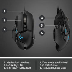 Logitech G502 HERO High Performance Gaming Mouse Optical - Cable - Black - USB - 16000 dpi - 11 Button(s) - 910-005469