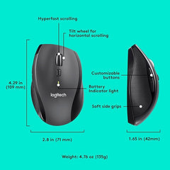 Logitech M705 Marathon Wireless Mouse, 2.4 GHz USB Unifying Receiver, 1000 DPI, 5-Programmable Buttons, 3-Year Battery, Compatible with PC, Mac, Laptop, Chromebook - Black - 910-006033
