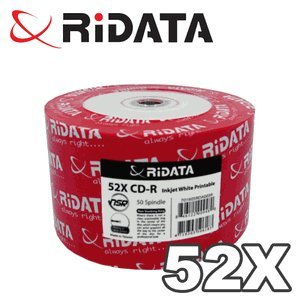Ridata   CD-R 52X 80min White Inkjet Printable (Silver Hub) 50 Pack