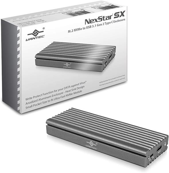 Vantec M.2 Nvme SSD to USB 3.1 Gen 2 Type C Enclosure with C to C Cable, Space Gray - NST-205C3-SG
