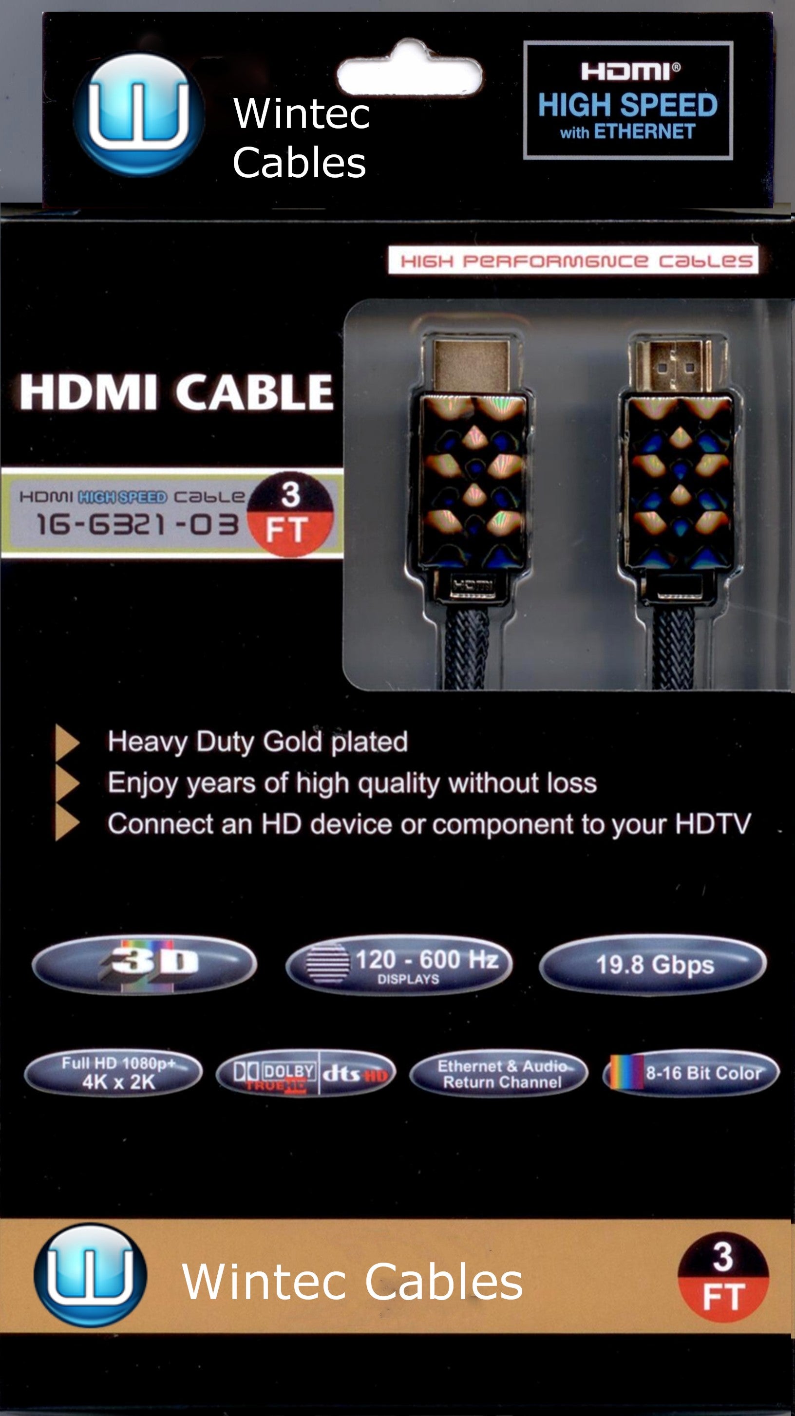 HDMI to HDMI High Speed with ETHERNET Cable-3Ft Retail