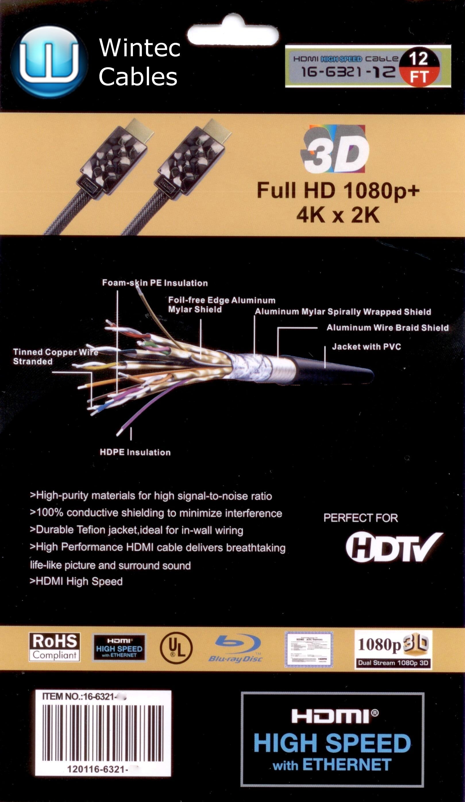 HDMI to HDMI High Speed with ETHERNET Cable-12Ft Retail