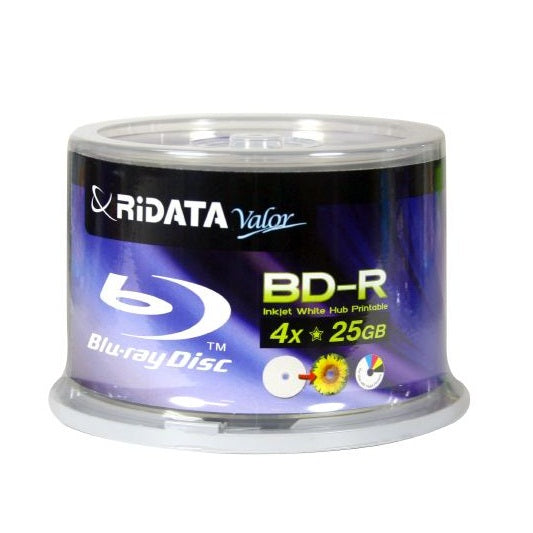 Ridata BD-R (Blu-ray Disc) 50-Pack  25GB 4X  Single Layer-Inkjet white Hub printable  Media