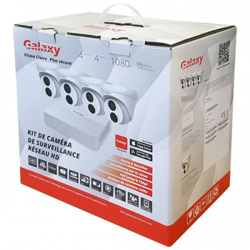 Galaxy Clear Vision IP 4 Channel  1080P  with 4X HD 1080P Dome  IP NVR  Cameras ( 2MP ) POE  - All-in-one Kit - GX-NVR104K-PKG