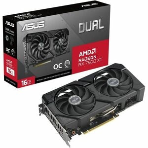 Asus AMD Radeon RX 7600 XT Graphic Card - 16 GB GDDR6 7680 x 4320 - 2.51 GHz Game Clock - 2.80 GHz Boost Clock - 128 bit Bus Width - PCI Express 4.0 - DisplayPort - 3 x DisplayPort - HDMI  -  DUAL-RX7600XT-O16G
