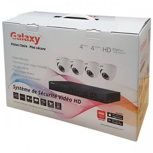 Galaxy 4 Channel 1080P DVR  with 4 X HD 2MP Dome  Cameras - All-in-one Kit -  4X 60 ft Cable + Power Adapter,Splitter, Mouse Included - SED-Kit4-D24
