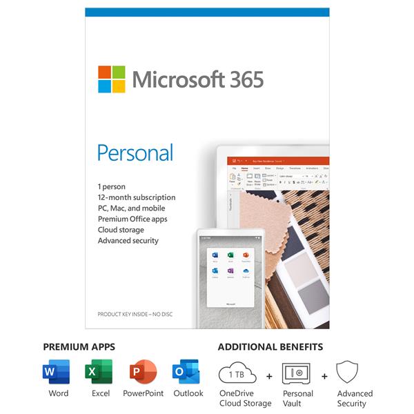 Microsoft Office 365 Personal - 1 Year Subscription - Medialess, Product Key Card (PKC) - English -  QQ2-01024