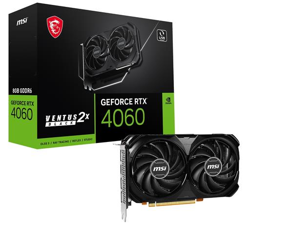 MSI GeForce RTX 4060 VENTUS 2X BLACK 8G OC, GDDR6 PCI-E 4.0, 128 bits, 8-pin x 1, HDMI 2.1 x 1, Display Port 1.4 x 3  - RTX 4060 VENTUS 2X BLACK 8G OC