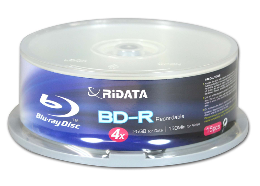Ridata BD-R (Blu-ray Disc) 25-Pack  25GB 4X  Single Layer-Inkjet  white Hub printable  Media