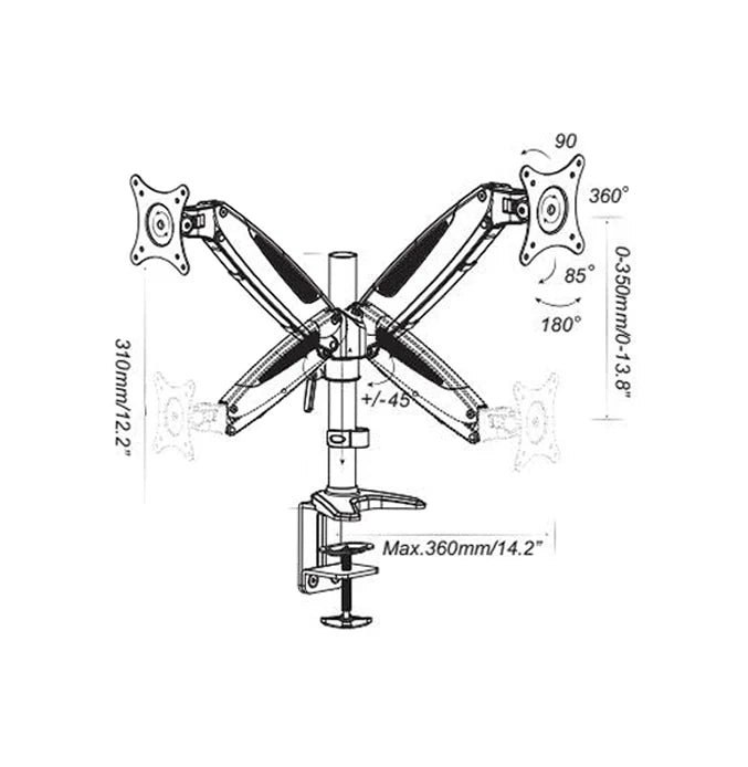 64-0347S Dual Arm Tilt Swivel LCD Screen Monitor Desk Mount with Base for 15-27 inches Screen - 64-0347S