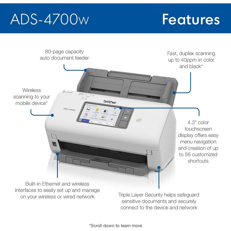 Brother ADS-4700W Scanner Desktop Duplex – Nuovo, Connessione Wireless E USB 3.0 - Foto 3