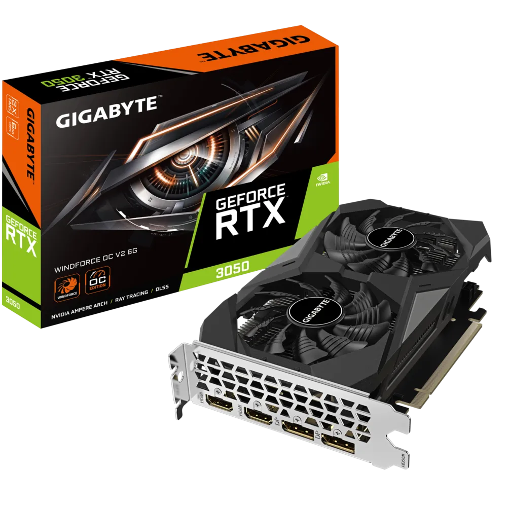 Gigabyte VCX GV-N3050WF2OCV2-6GD GeForce RTX 3050 WINDFORCE OC V2 6G GDDR6 ATX -  GV-N3050WF2OCV2-6GD