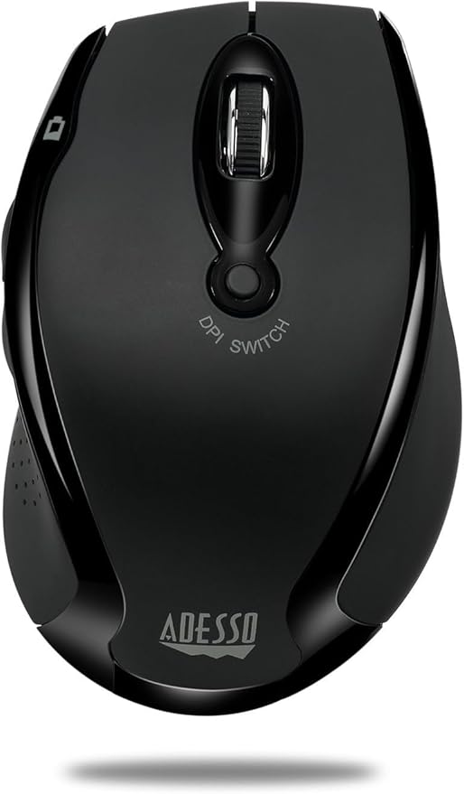 Adesso iMouse M20B - Wireless Ergonomic Optical Mouse Optical - Wireless - 30 ft (9144 mm) - Radio Frequency - 2.40 GHz - Black - USB - 1500 dpi - Scroll Wheel - 6 Button(s) - iMouseM20B