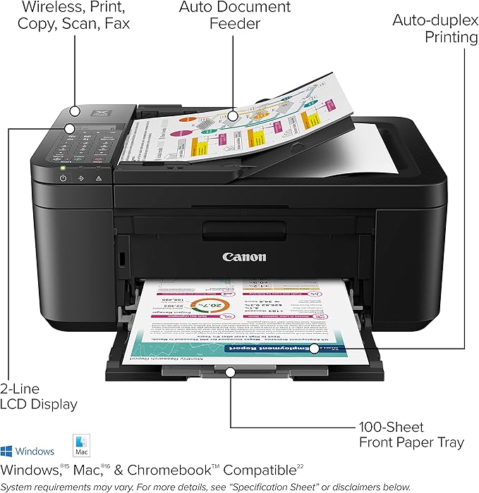 Canon PIXMA TR4720 - All-in-One Wireless Printer for Home Use, Print, Copy, Scan, and Built-in Fax, with Auto Document Feeder, Mobile Printing, Black  -  PIXMA TR4720