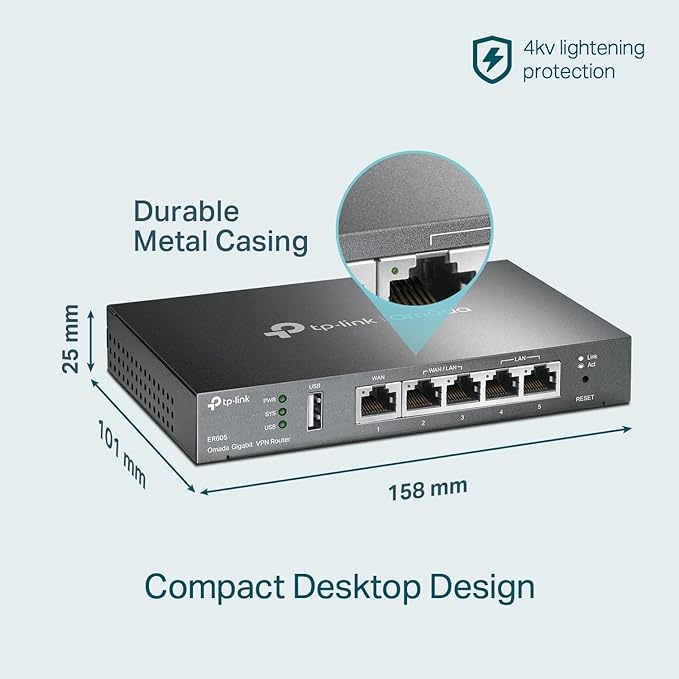 TP-Link Router ER605 Omada SDN SafeStream Gigabit Multi-WAN VPN Router Retail