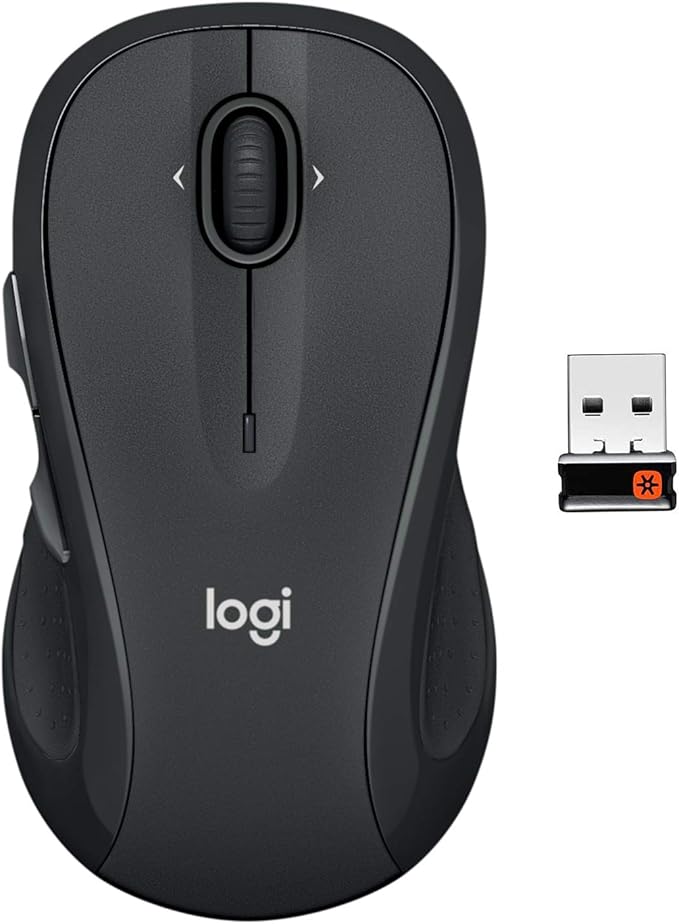 Logitech M510 Wireless Optical Mouse Laser - Wireless - Radio Frequency - 2.40 GHz - Gray, Black - 1 Pack - USB - 1000 dpi - Scroll Wheel - 7 Button(s) - Symmetrical - 910-006030